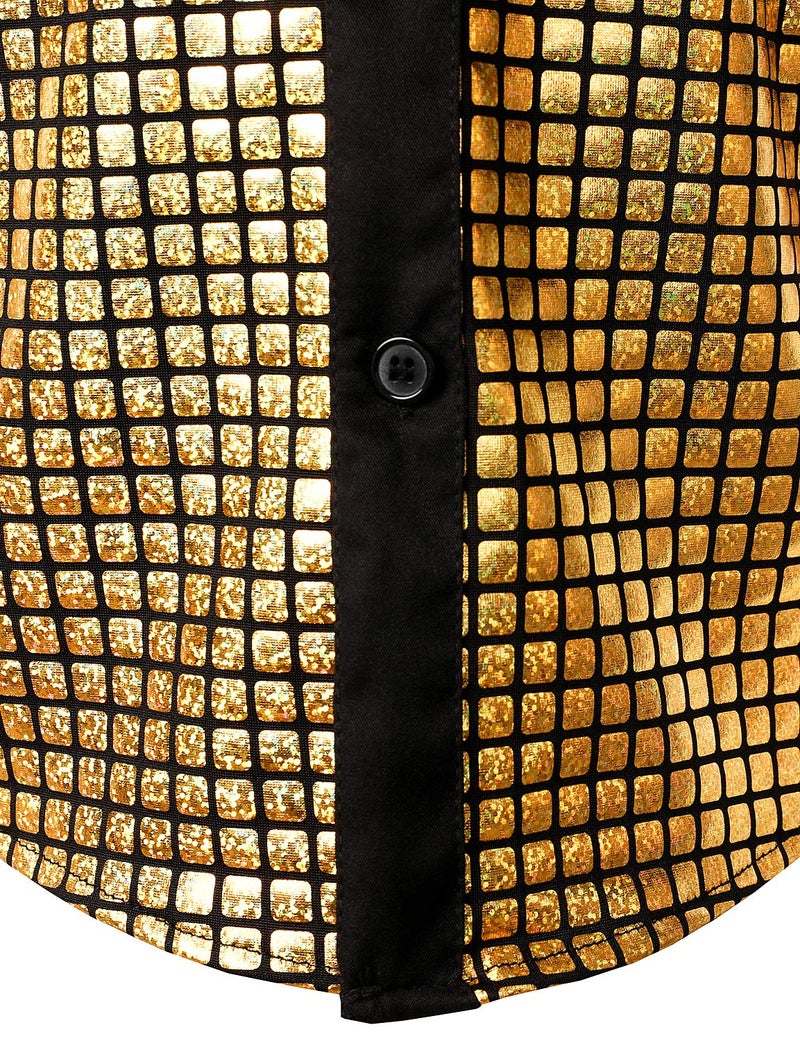 JOGAL Boy's Dress Shirt Sequins Button Down Shirts 70s Disco Party Costume 10 Gold - Image 4